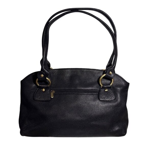 Danier Black Pebbled Leather Handbag With Double Straps & Gold Hardware Zip Snap - Picture 1 of 16